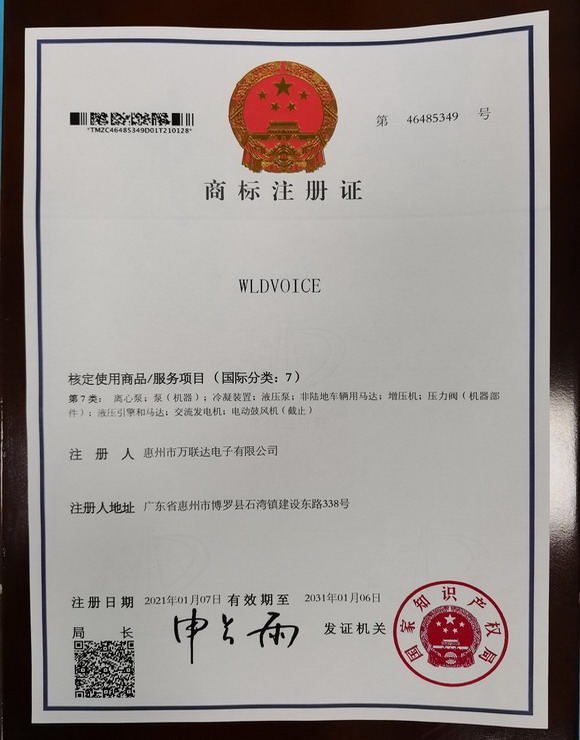 Trademark Registration Certificate Class 7